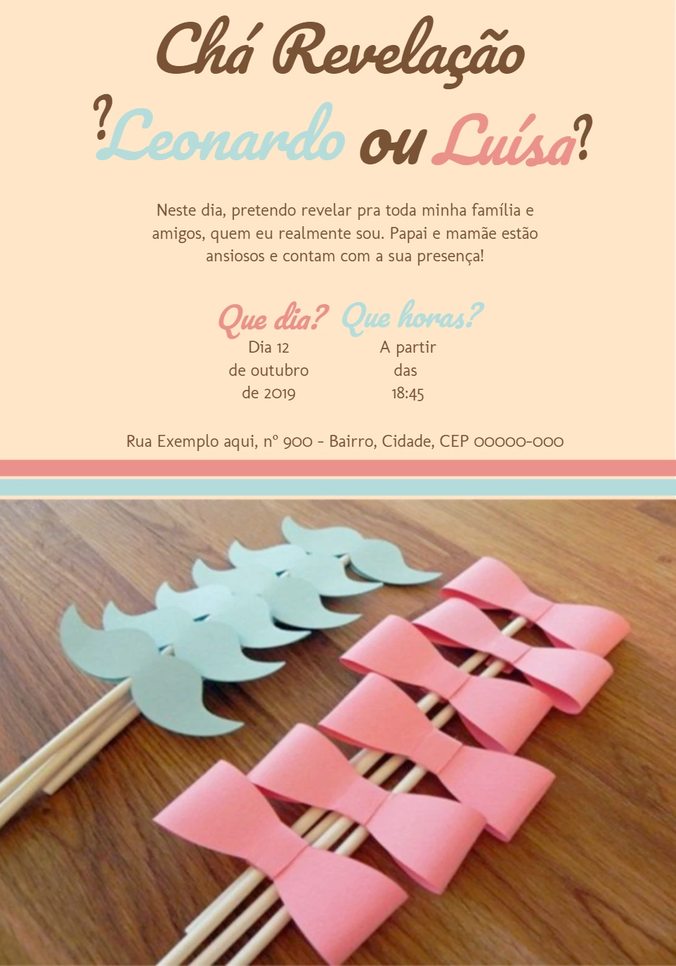 Convite Chá Revelação Menino ou Menina para Editar Online