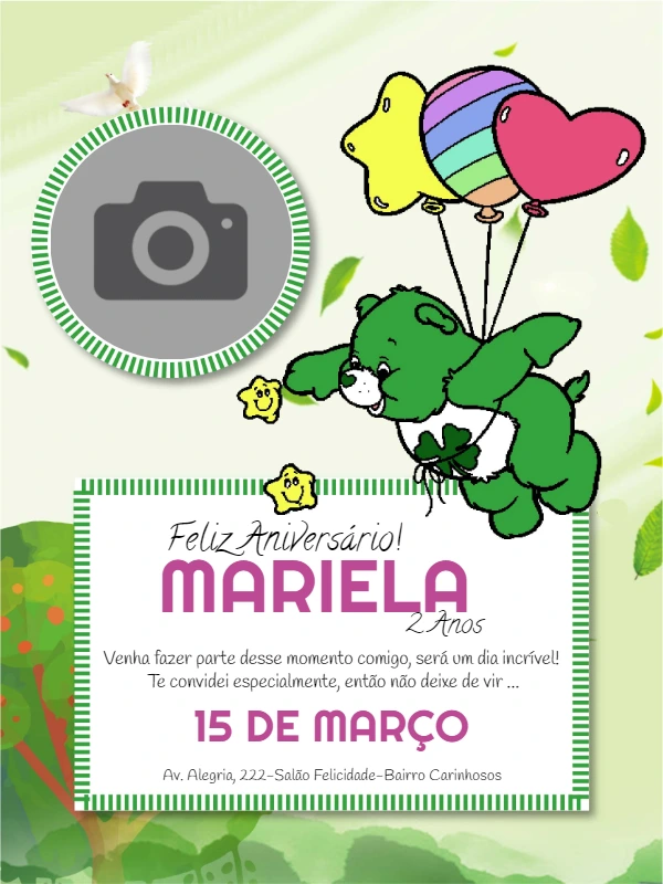 Convite Aniversário Ursinhos Carinhosos com Foto para Editar