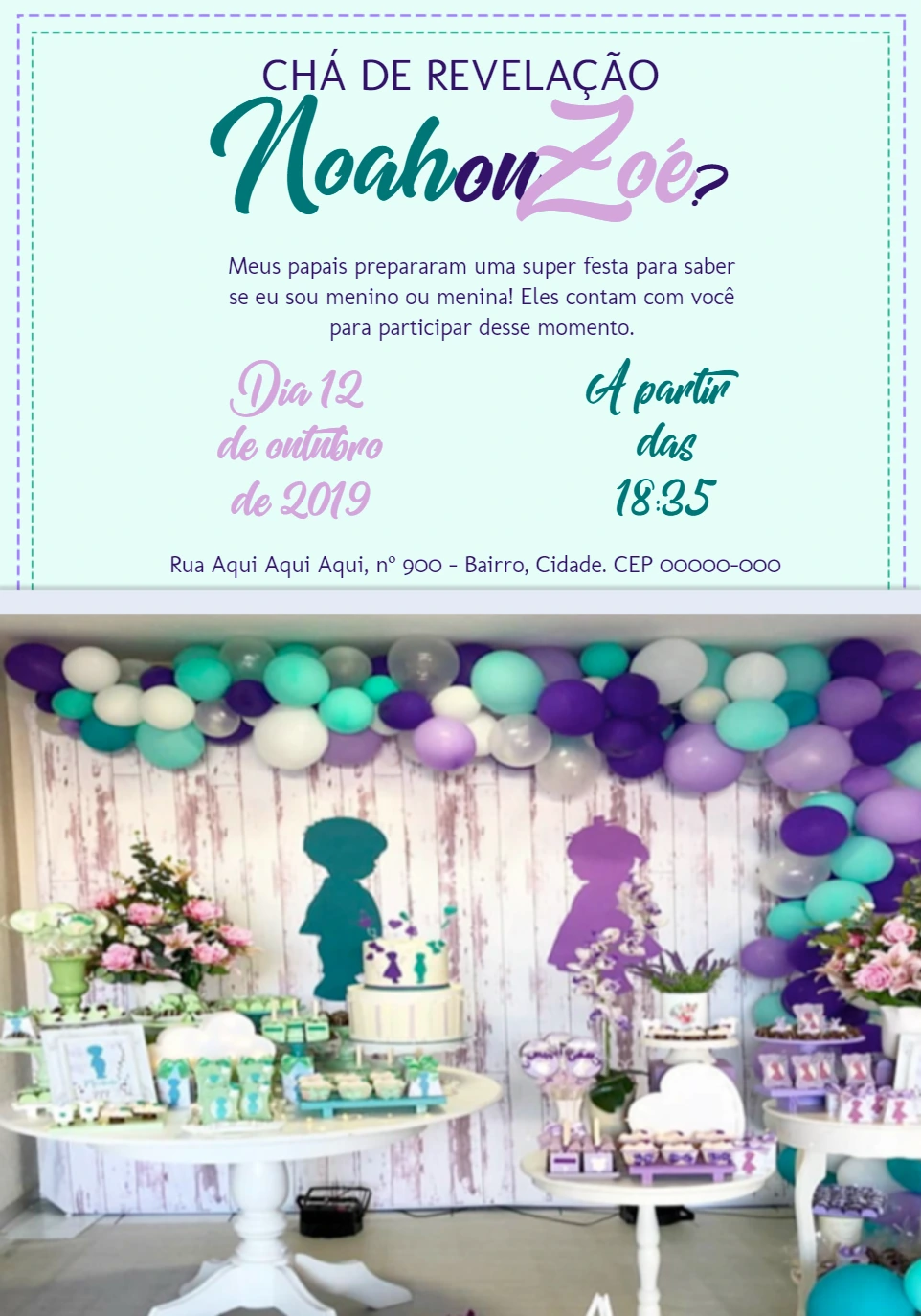 Convite Chá Revelação Menino ou Menina Editável Online