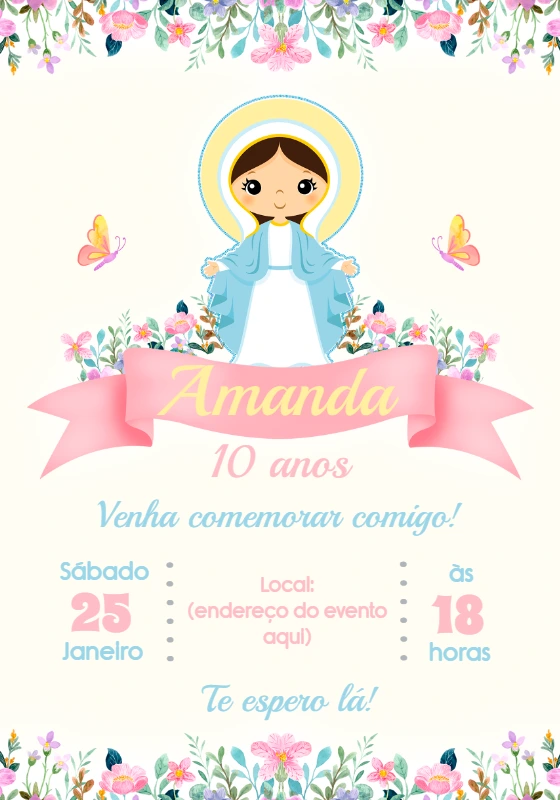 Convite Aniversário Nossa Senhora das Graças para Editar Online