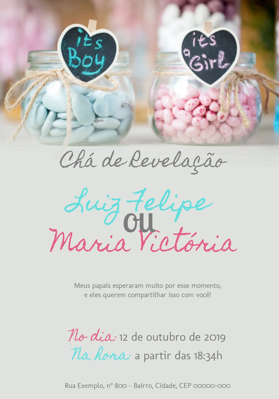 Convite Chá Revelação Menino ou Menina para Editar Online