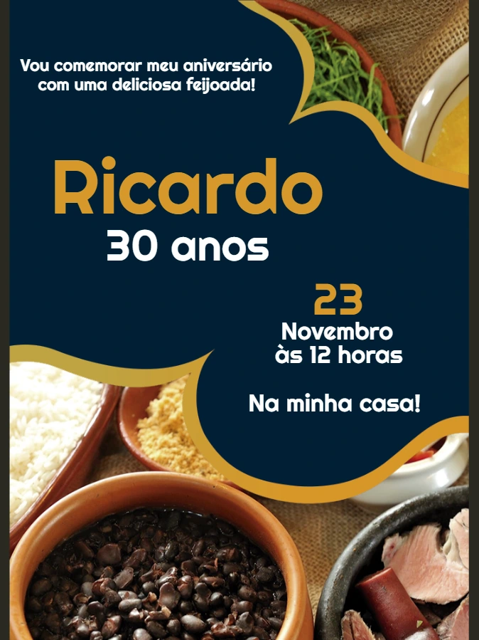 Convite de Aniversário Tema Feijoada para Editar Online