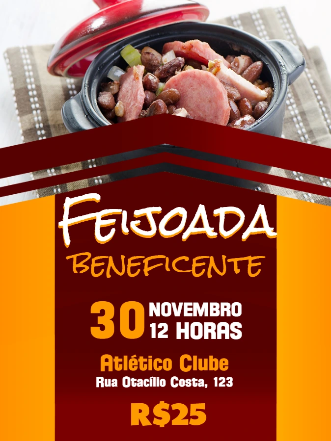 Convite de Feijoada Beneficente para Editar Online