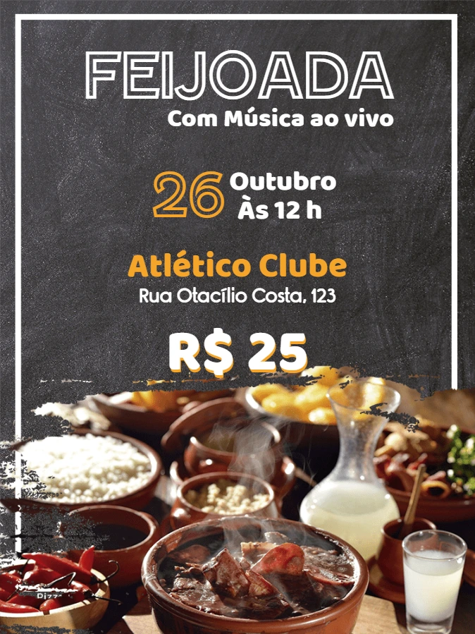 Convite de Feijoada Estilo Lousa para Editar Online
