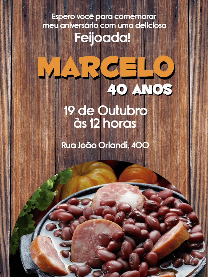 Convite de Aniversário Feijoada Editável Online para Imprimir