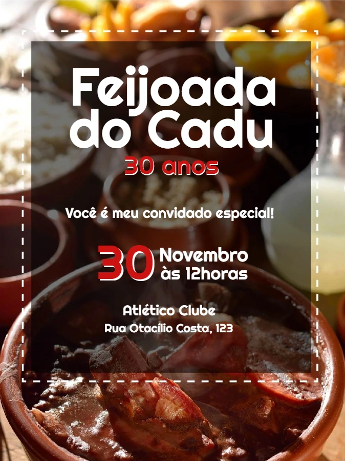 Convite de Feijoada para Aniversário: Edite Online Agora