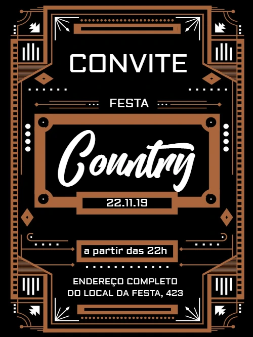 Convite Festa Country Rústico para Editar Online