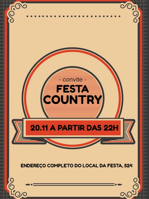 Convite de Festa Country Rústico para Editar Online