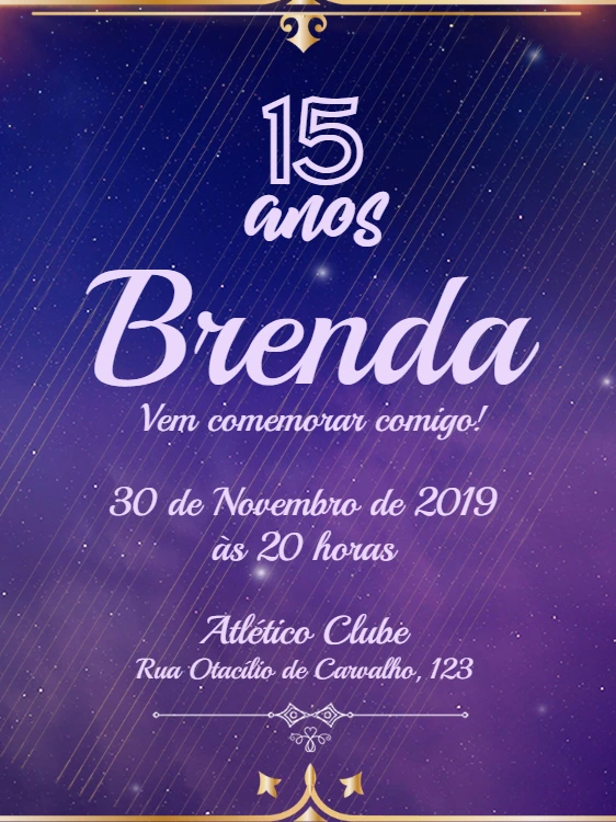 Convite de 15 Anos Galáxia Azul e Dourado para Editar