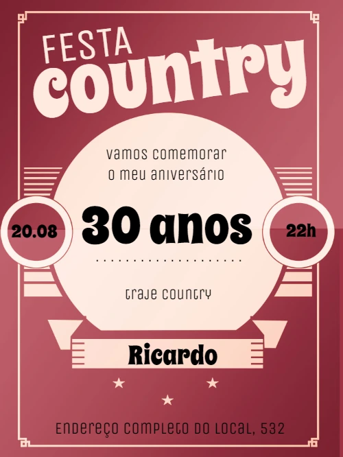 Convite de Aniversário Country Rústico para Editar Online