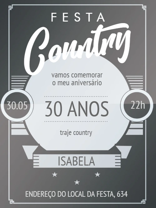 Convite de Aniversário Country Rústico para Editar Online