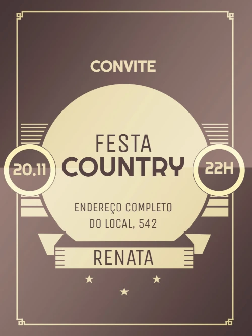 Convite Festa Country Rústico para Editar e Enviar Online