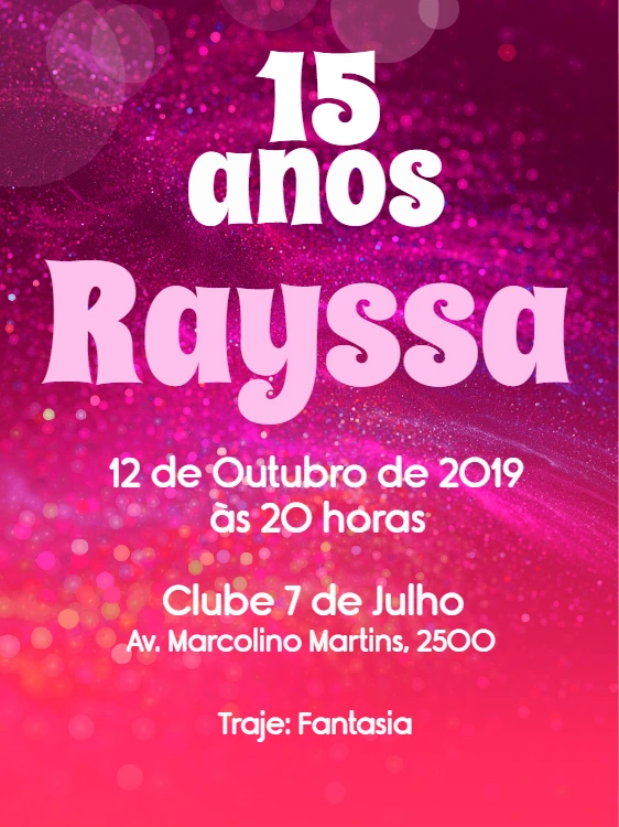 Convite de 15 Anos Rosa Glitter para Editar Online