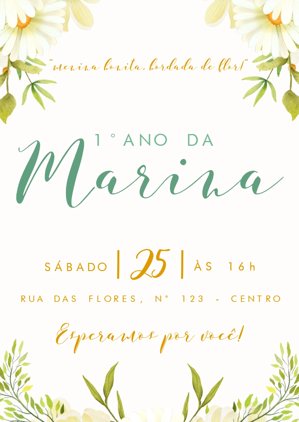 Convite de Aniversário Margarida Floral para Editar Online