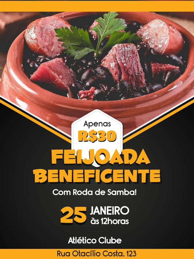 Convite para Feijoada com Foto Editável para Imprimir