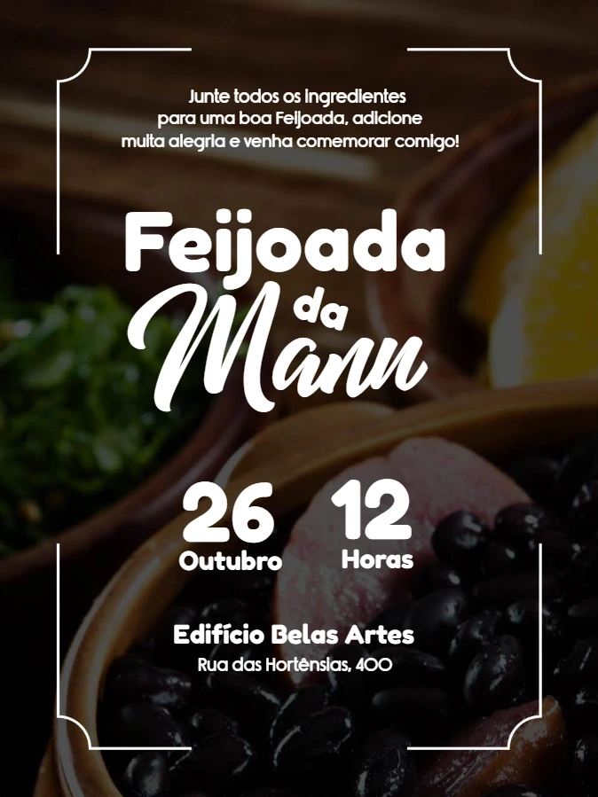 Convite de Feijoada com Design Rústico para Editar Online