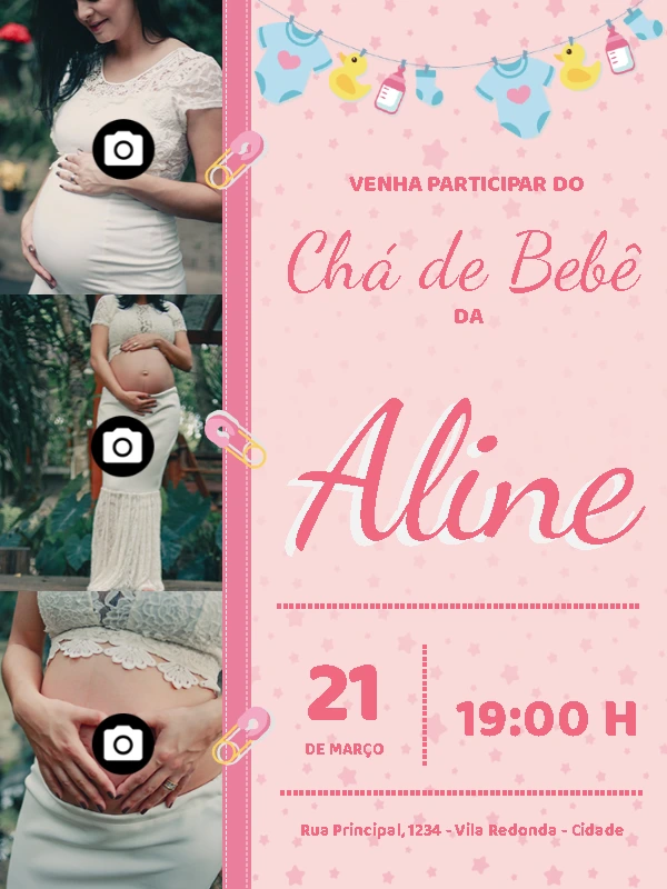 Convite Chá de Bebê com Foto para Editar Online