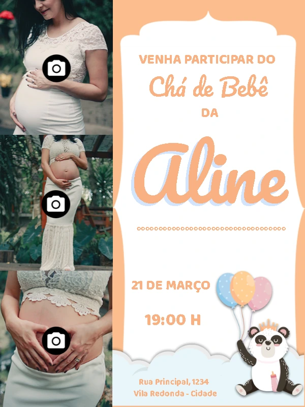 Convite de Chá de Bebê com Foto para Editar Online