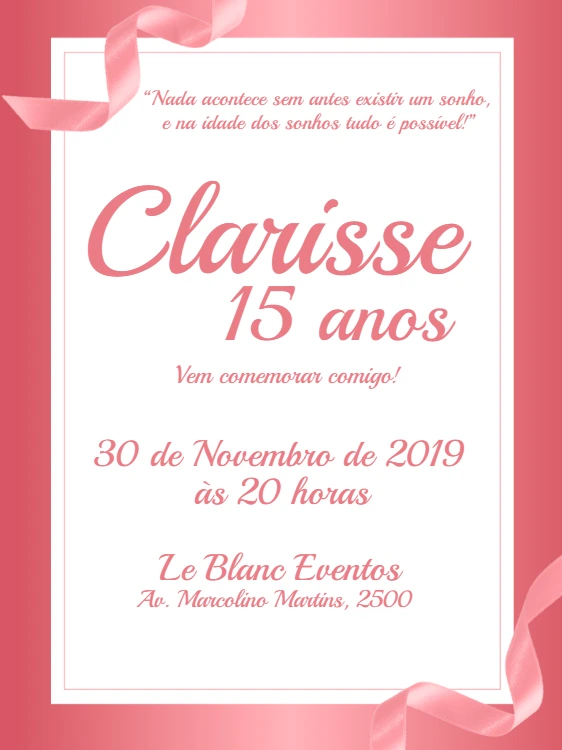 Convite de 15 Anos Rosa Delicado para Editar Online