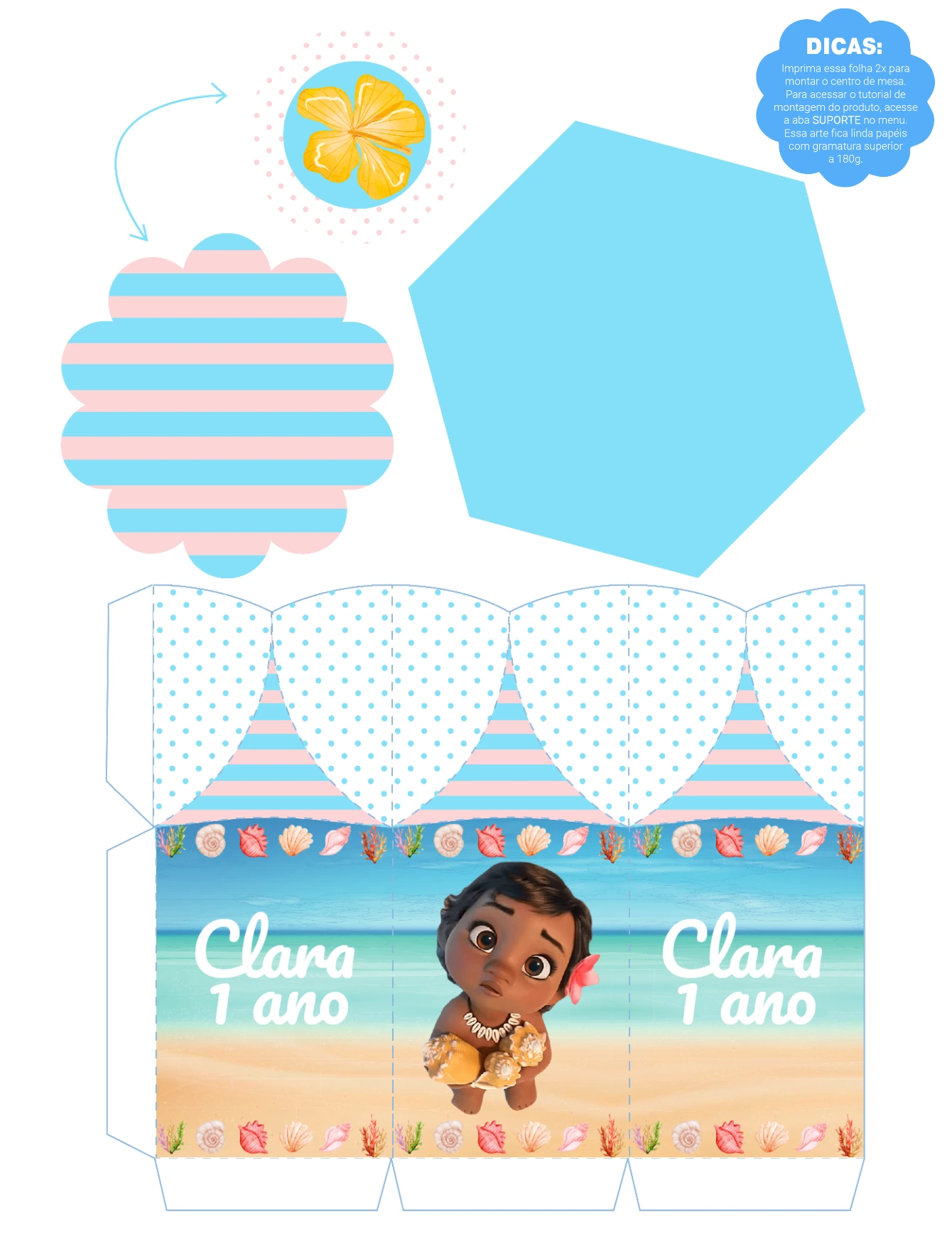 Centro de Mesa Moana Baby Editável para Aniversário Infantil