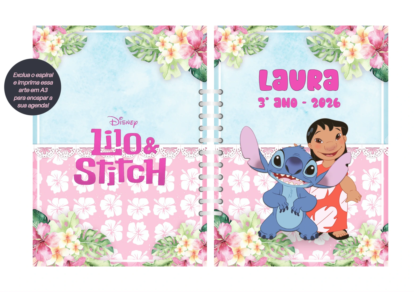 Capa de Agenda Lilo e Stitch para Editar Online