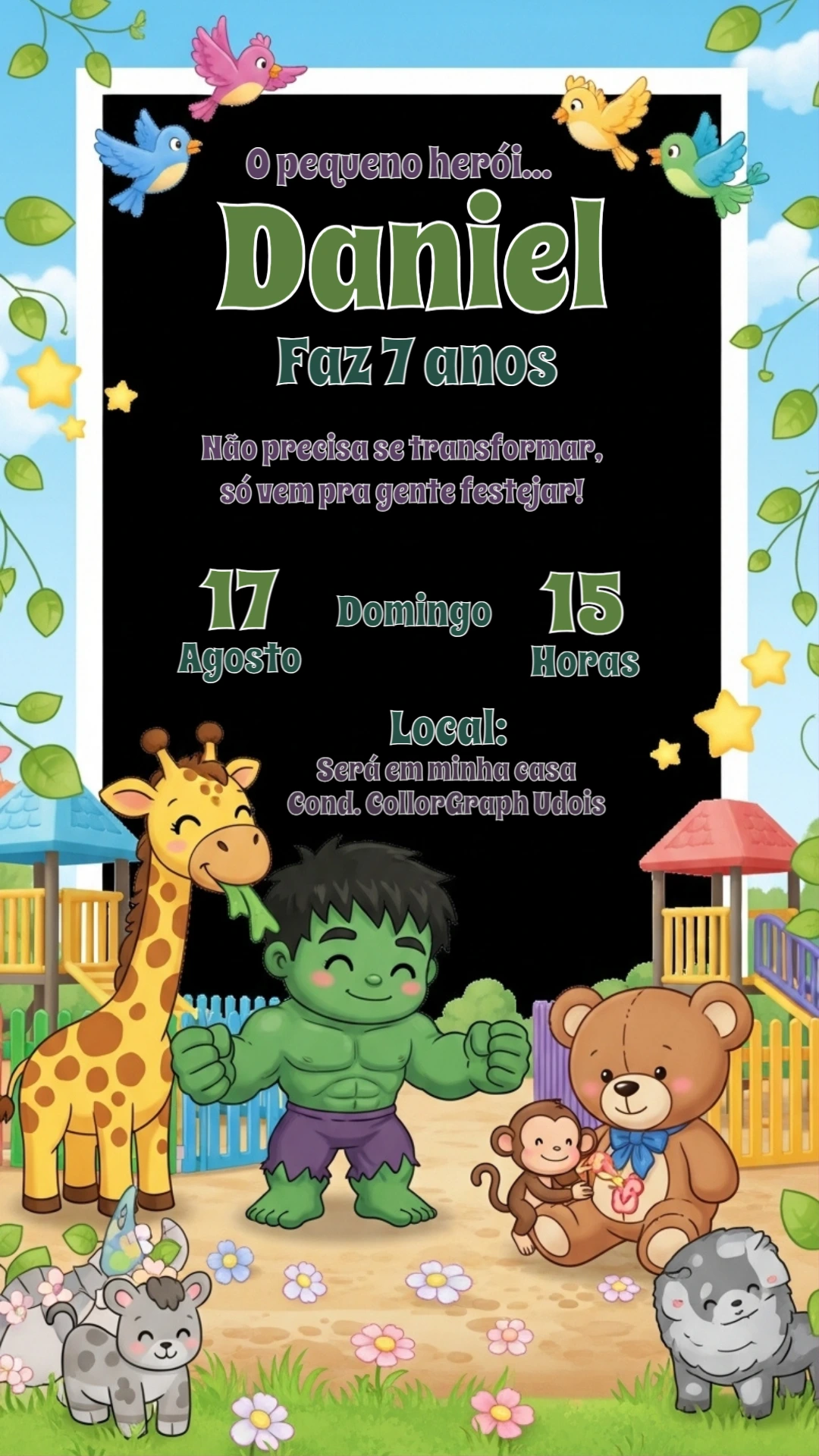 Convite Aniversário Incrível Hulk Baby para Editar Online
