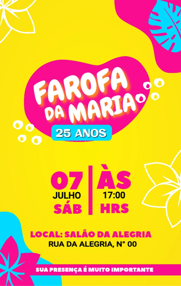 Convite de Aniversário Tema Farofa Colorido para Editar Online