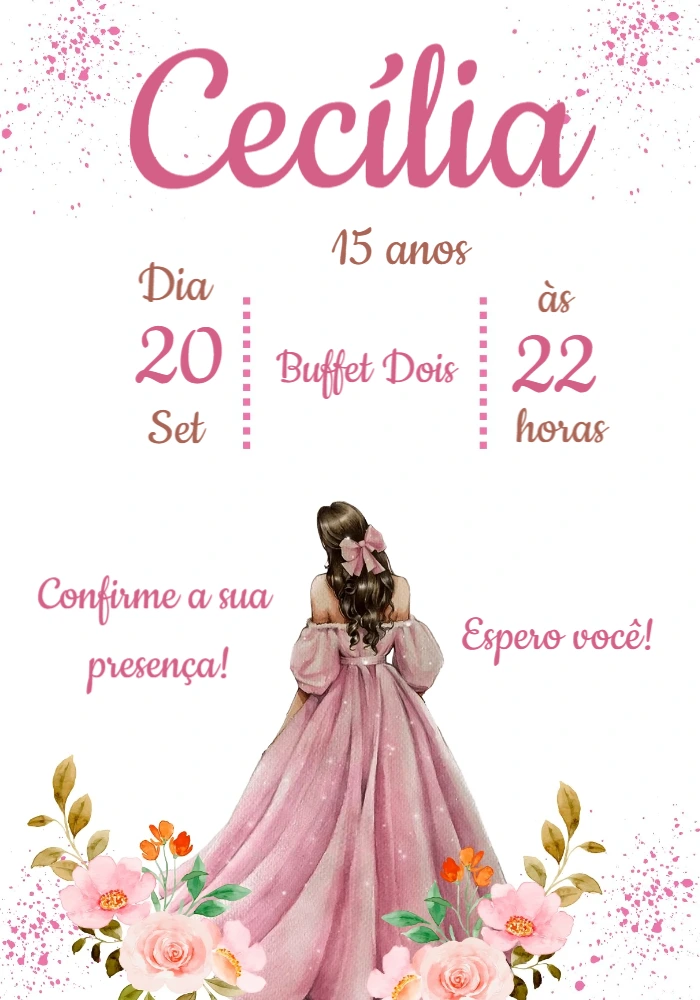 Convite de 15 Anos Princesa Rosa para Editar Online