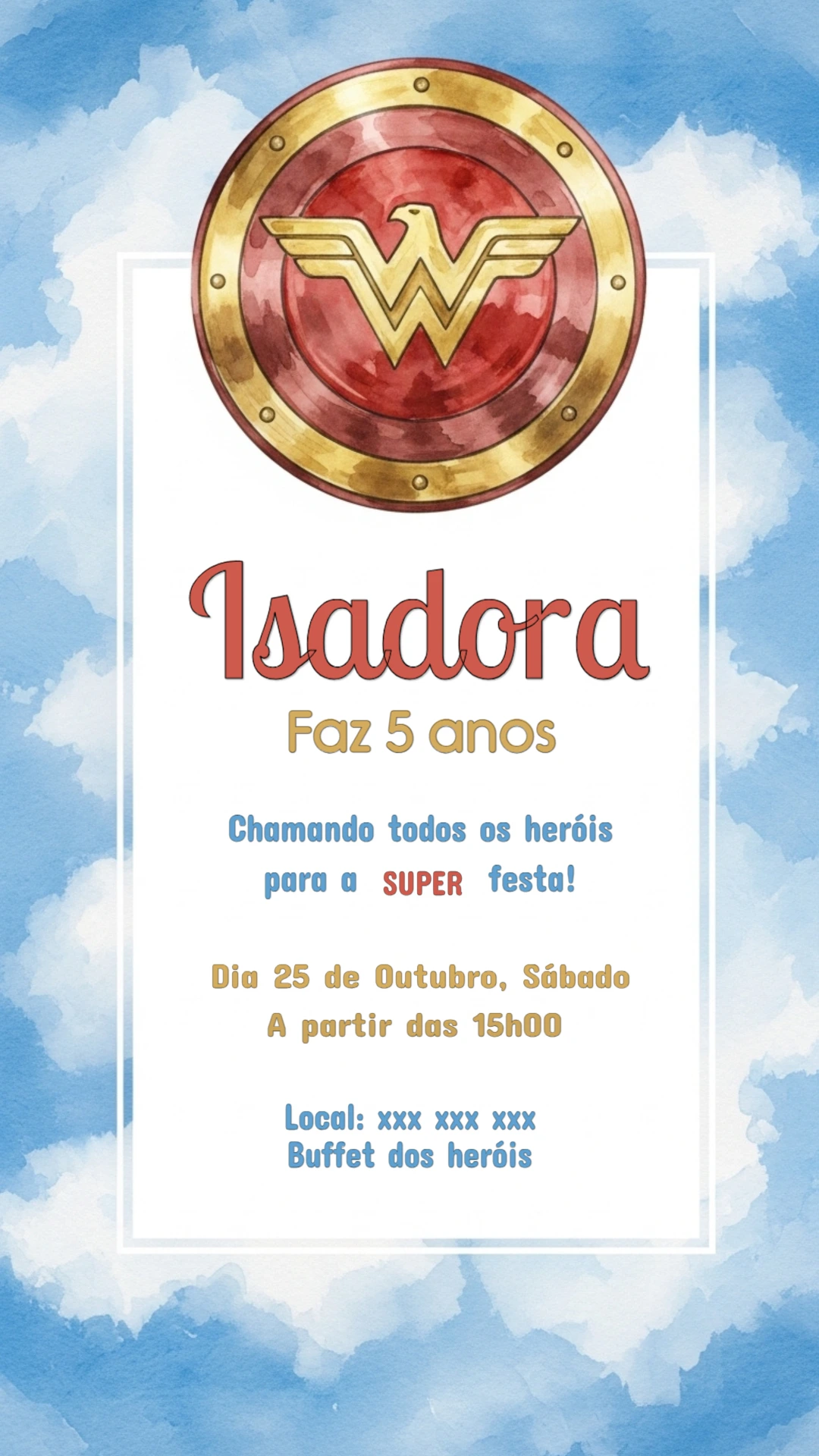 Convite Aniversário Mulher Maravilha para Editar Online