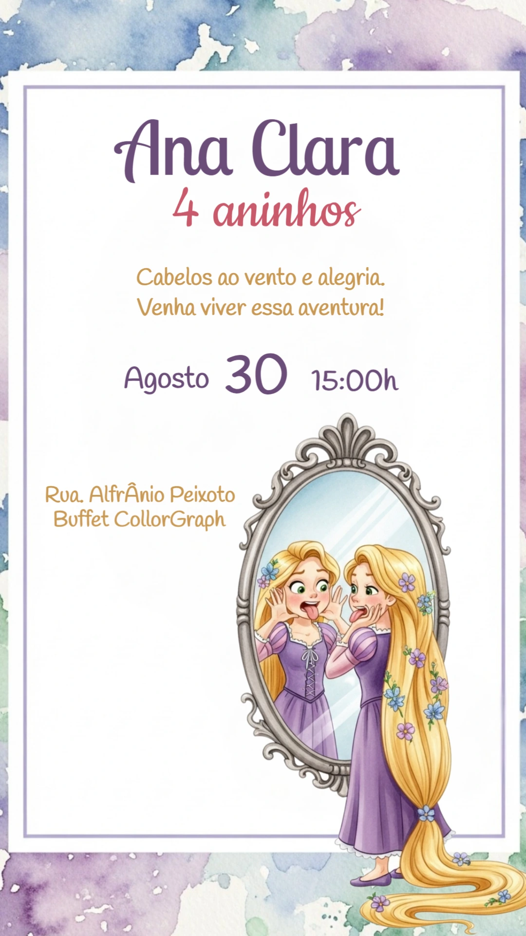 Convite de Aniversário Rapunzel Enrolados para Editar Online