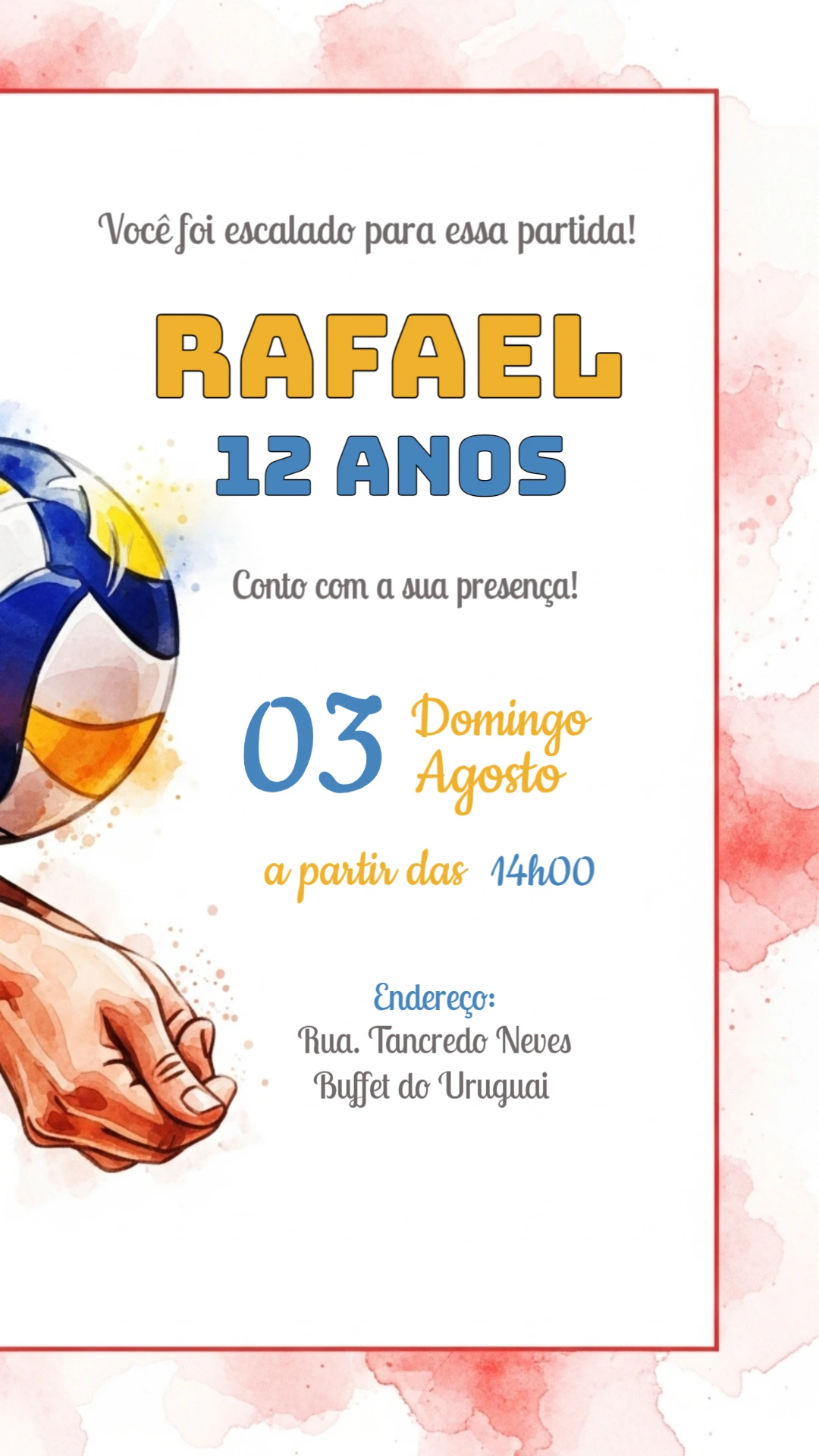Convite de Aniversário Vôlei para Editar Online