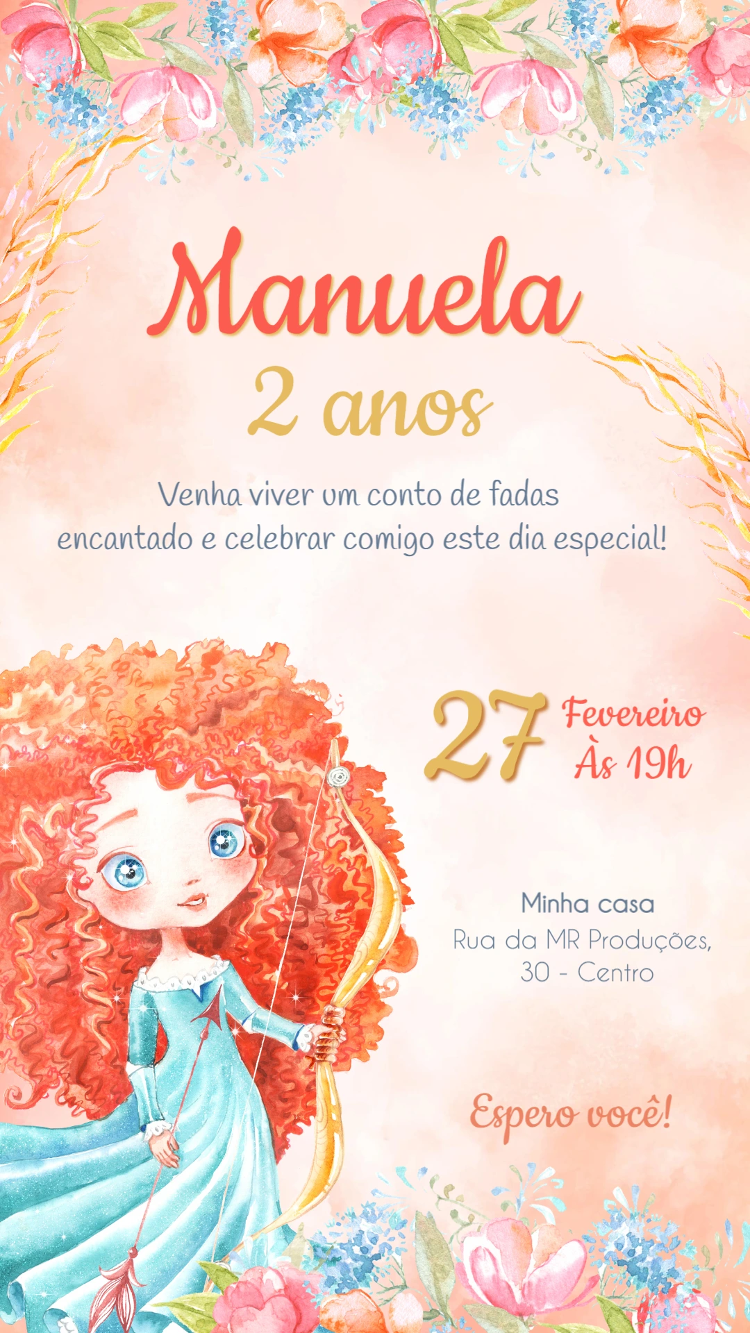 Convite de Aniversário Princesa Valente para Editar Online