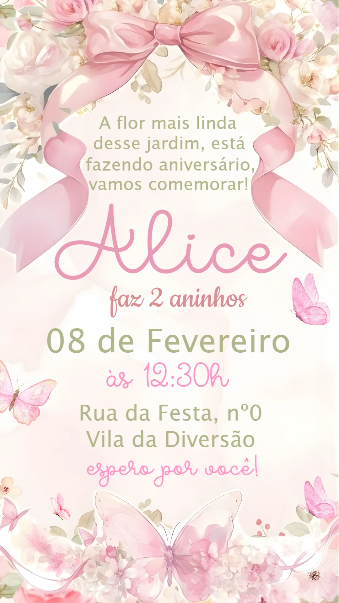 Convite Aniversário Jardim das Borboletas Rosa para Editar