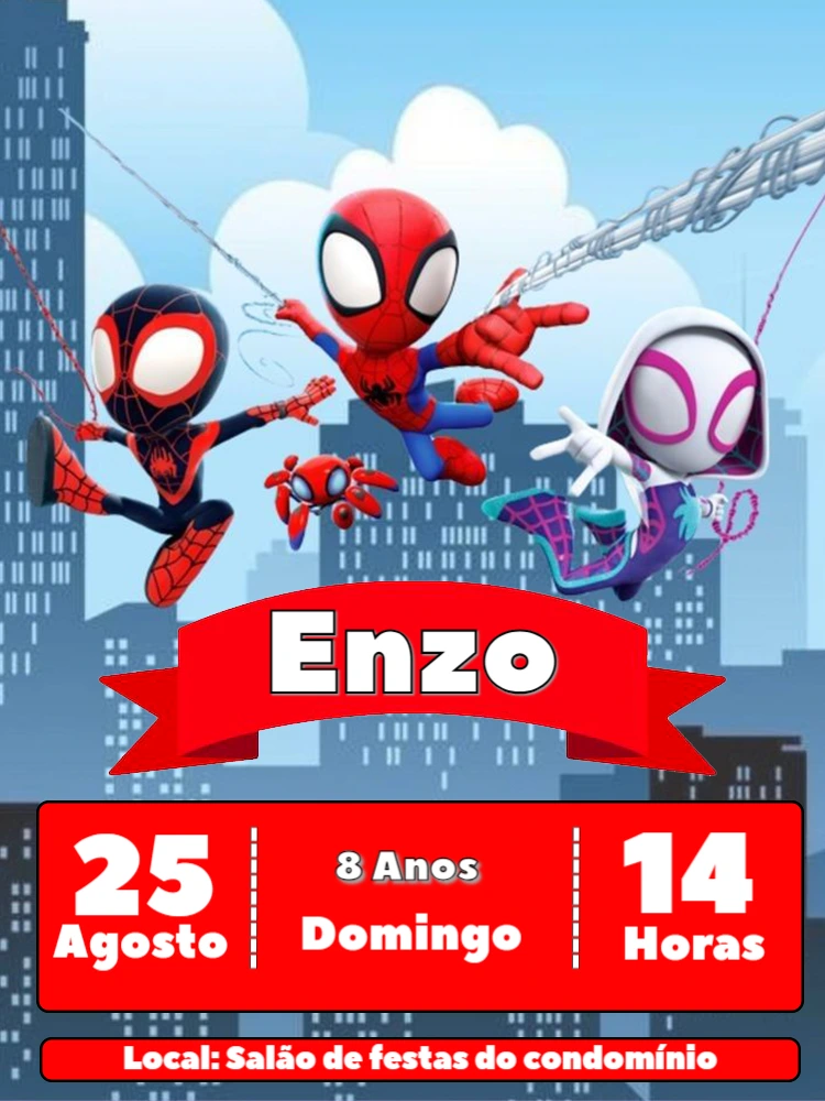 Convite de Aniversário Spider Amigos Espetaculares para Editar