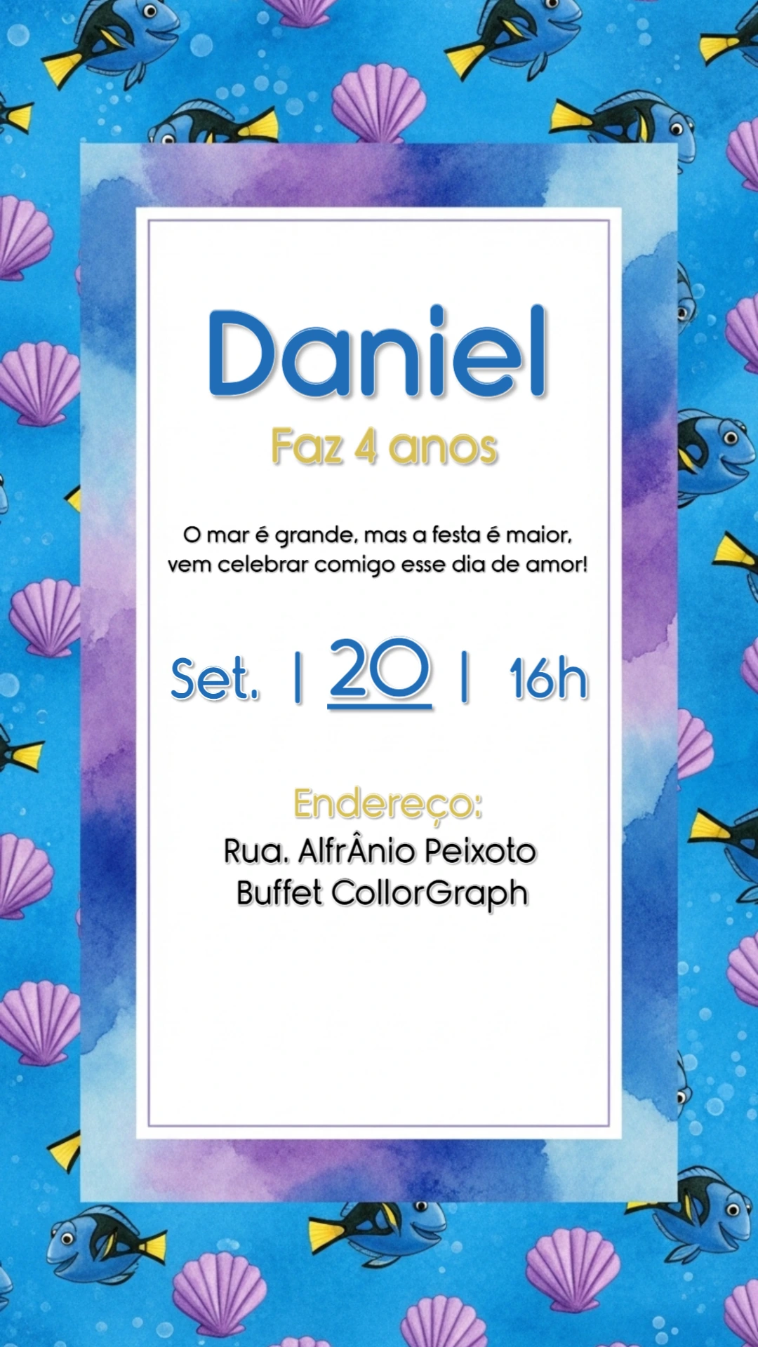 Convite de Aniversário Dory Procurando Nemo para Editar Online