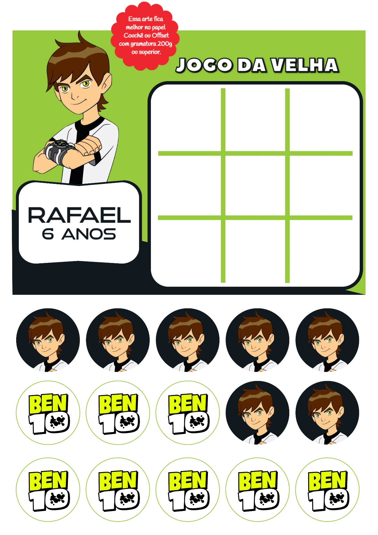 Jogo da Velha Ben 10 para Aniversário para Editar Online