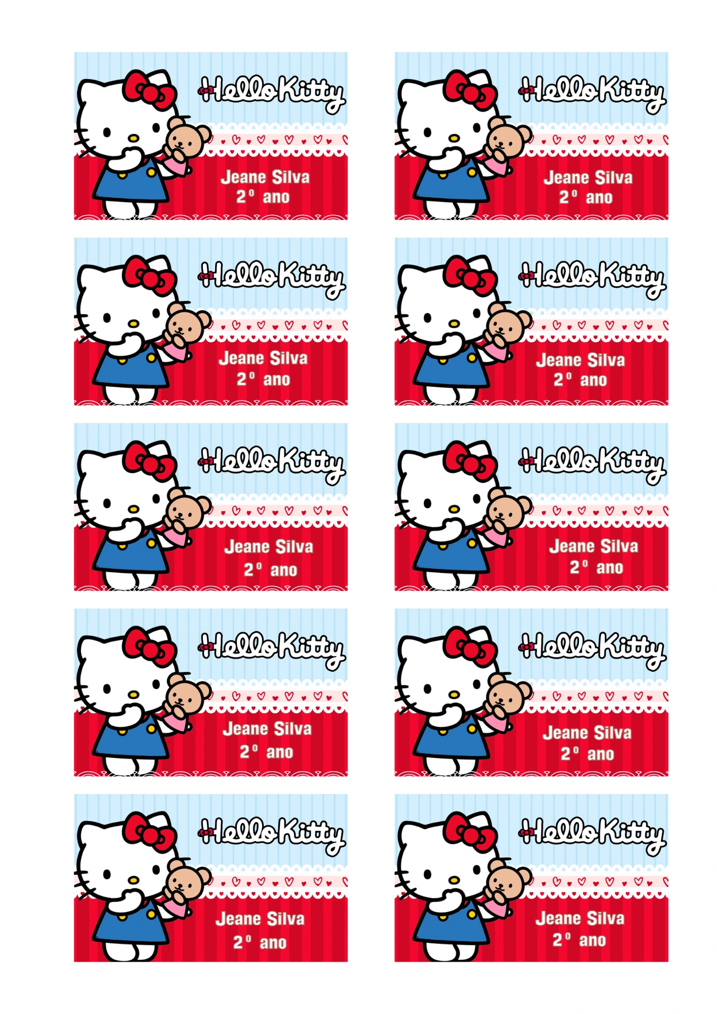 Etiqueta Escolar Hello Kitty Fofa para Editar e Imprimir