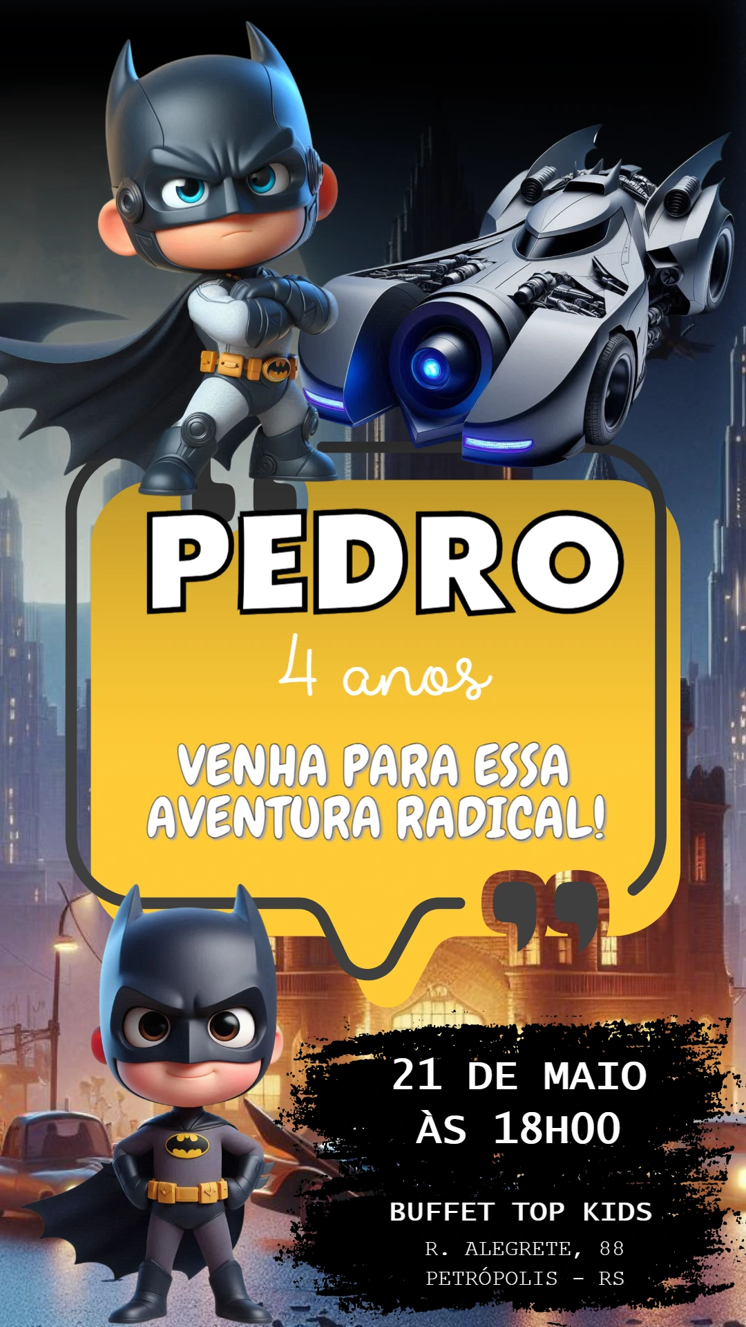 Convite de Aniversário Batman para Editar Online