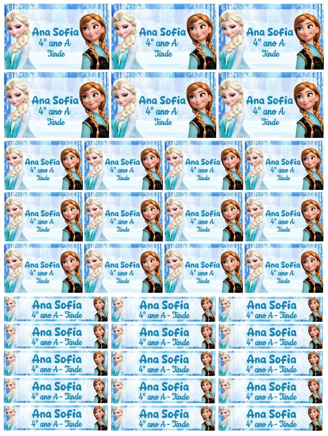 Etiqueta Escolar Frozen com Elsa e Anna Modelo Editável