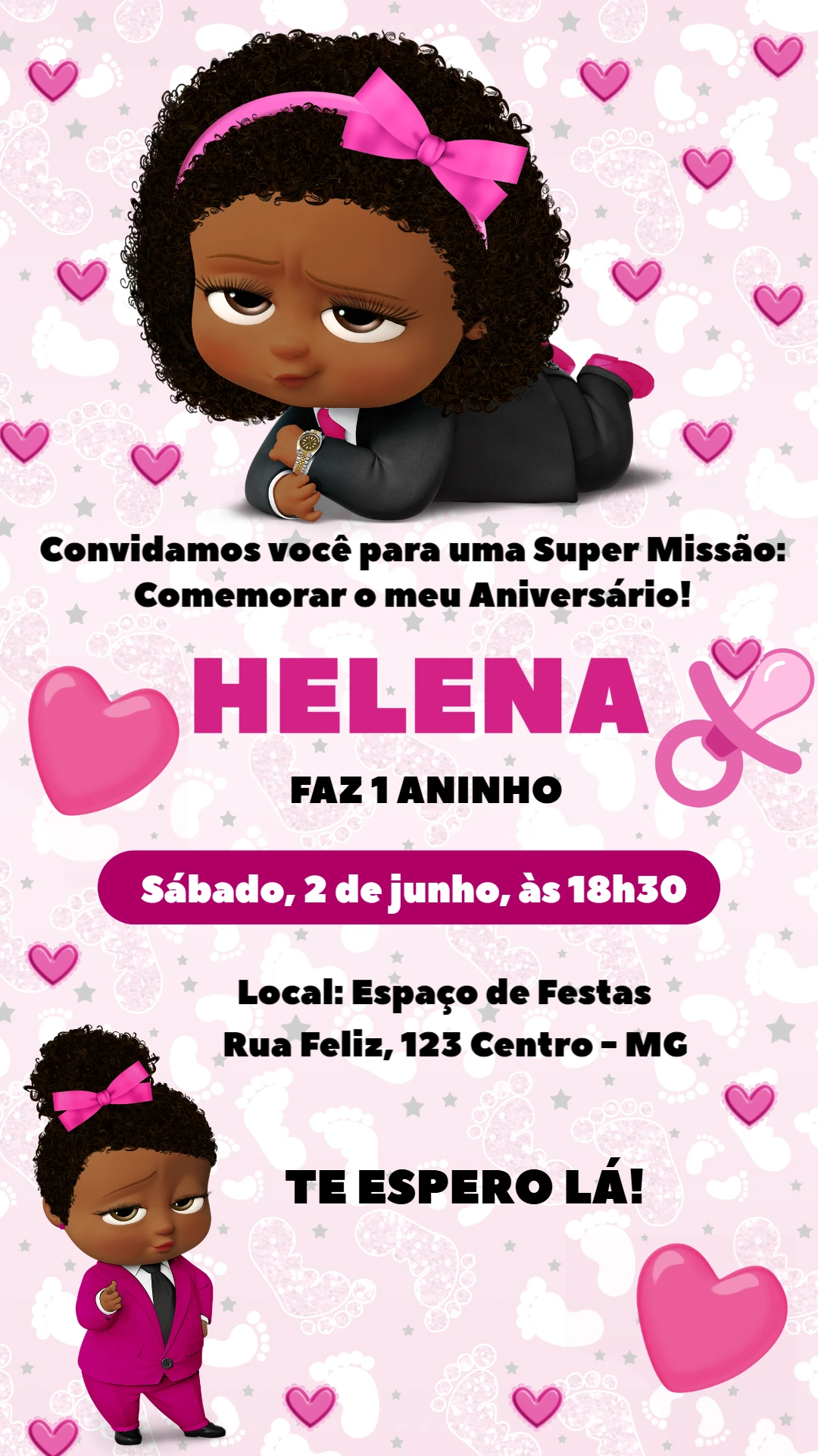 Convite Aniversário Poderosa Chefinha Negra para Editar Online