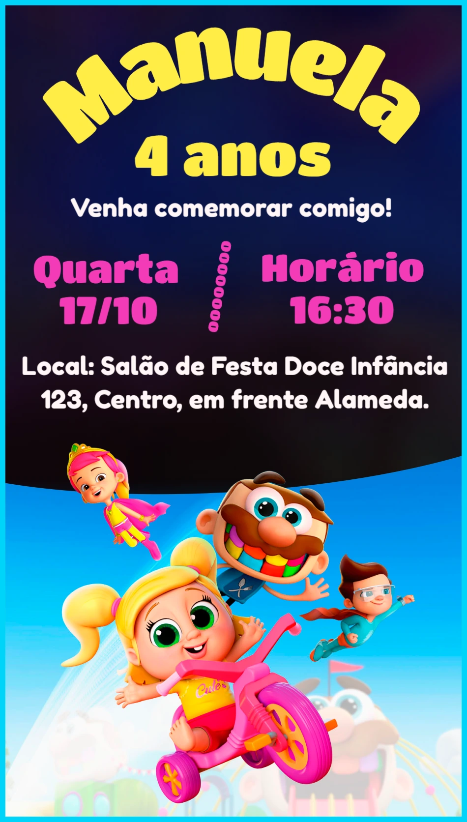 Convite Aniversário José Comilão com Personagens para Editar