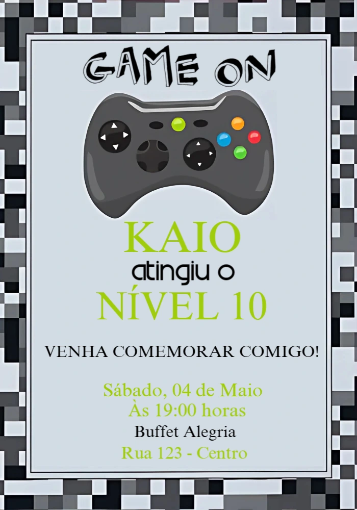 Convite Aniversário Gamer com Tema Videogame para Editar Online