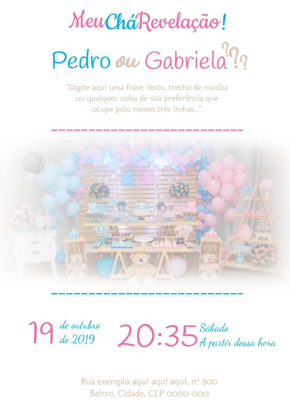 Convite Chá Revelação com Foto para Editar Online