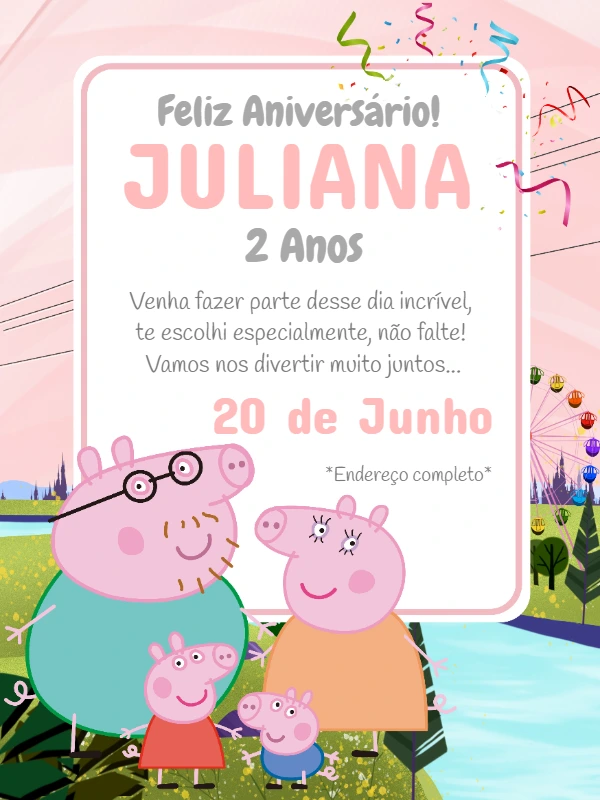 Convite de Aniversário Peppa Pig para Editar Online