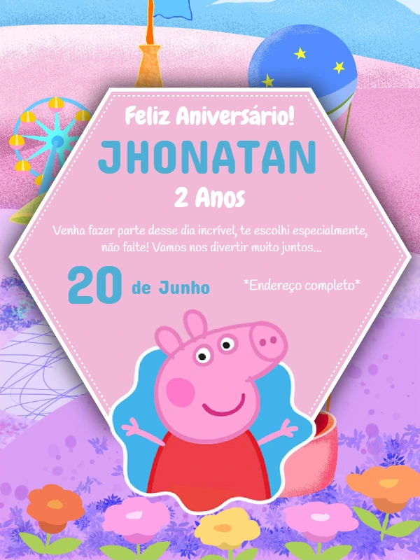 Convite de Aniversário Peppa Pig com Fundo de Parque para Editar