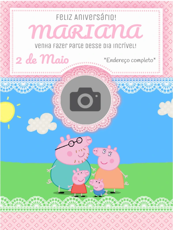 Convite de Aniversário Peppa Pig com Foto para Editar Online