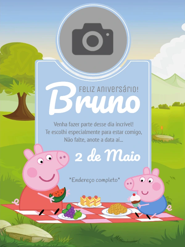 Convite Aniversário Peppa Pig com Foto para Editar Online