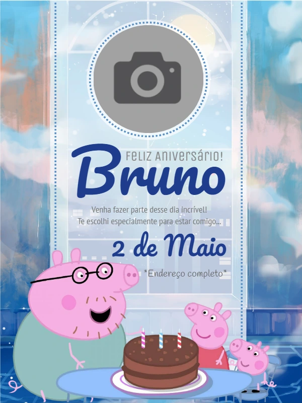 Convite de Aniversário Peppa Pig com Foto para Editar