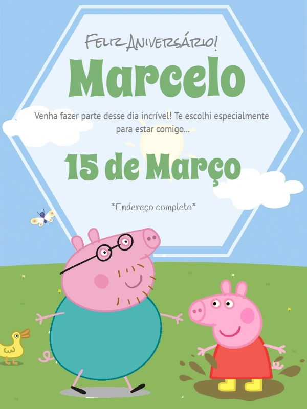 Convite de Aniversário Peppa Pig para Editar Online