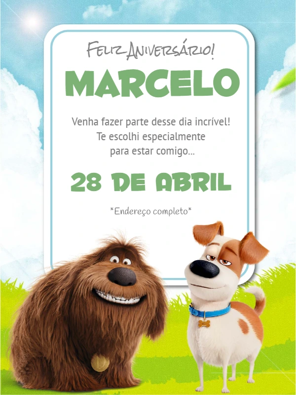 Convite de Aniversário Pets A Vida Secreta dos Bichos para Editar